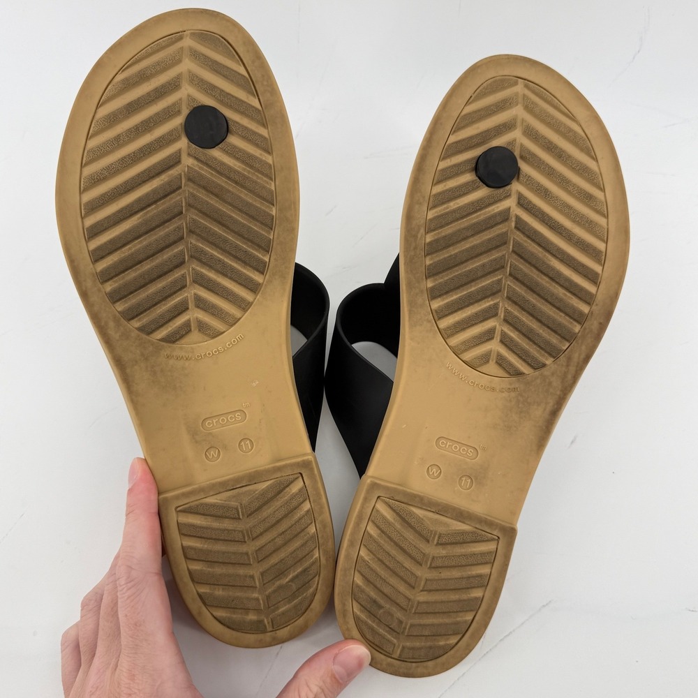 Crocs Tulum Flip Flop Sandal Tan Black Women 11 Slip On Casual Comfy Beach Vacay - Picture 7 of 7